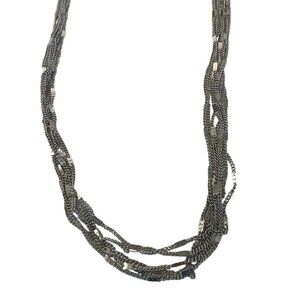 Silver Multi-Strand Chain Necklace Textured Details 35" Long Elegant Sparkly